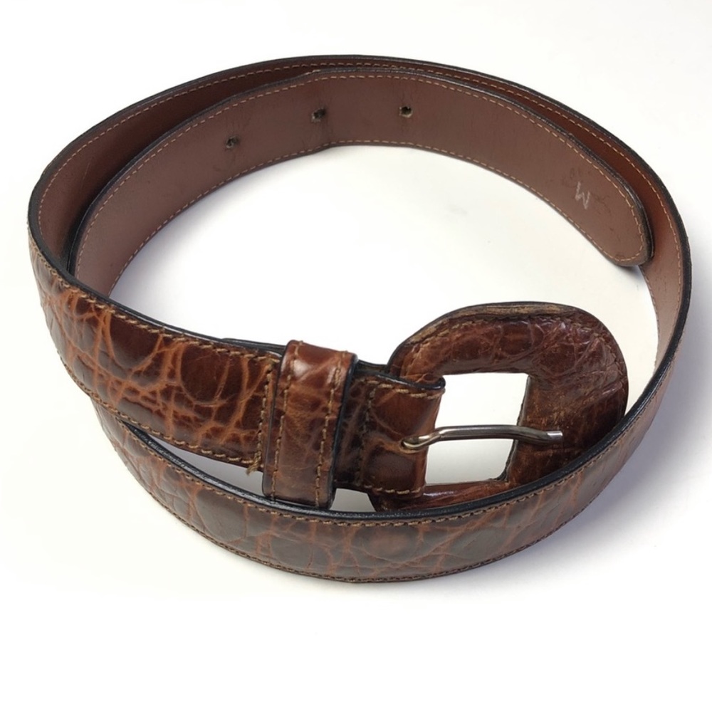 VTG • Sz M Top Grain Calfskin Camel Textured Belt.